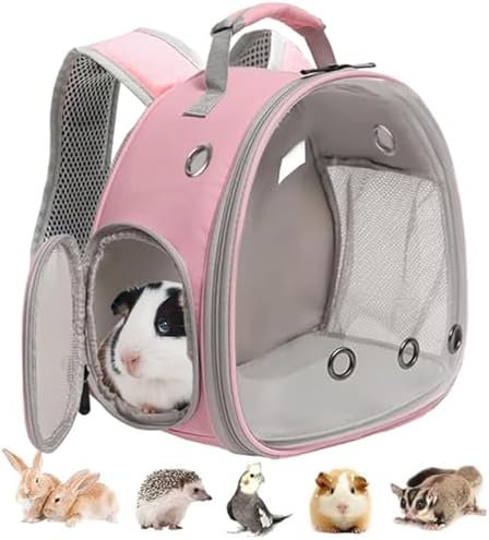 Guinea Pig Carrier, Clear Bubble Window for Guinea Pig, Bunny Rat Bird (Pink, Backpack)