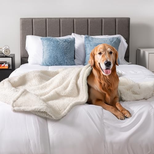 PetAmi Soft Plush Sherpa Dog Blanket for Pet Cat, Large 40x60, Beige
