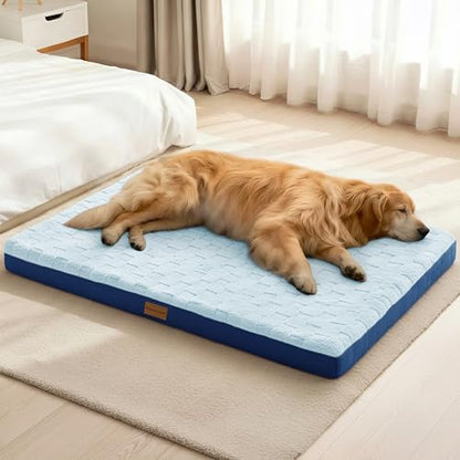 Patas Lague Orthopedic Large Dog Bed Washable Pet Crate Mat 42''X28'' Blue