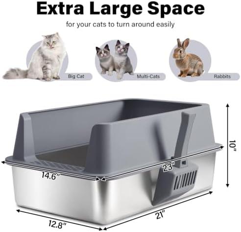Stainless Steel Litter Box with Lid, XL Extra Large Cat Litter Box