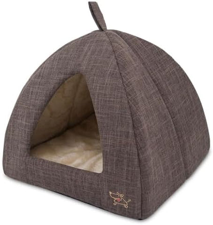 Best Pet Supplies Cat Bed for Indoor Cat, Domed Tent House with Removable Pillow, Covered Cat Cave for Small Dog, Puppies and All Breeds of Cats - Brown Linen, 16 x 16 x H:14"