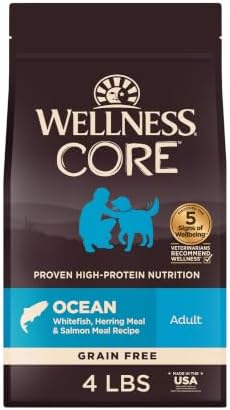 Wellness CORE Adult Dry Dog Food, Grain Free Kibble, Natural, High Protein, Chicken Free, Whitefish, Herring and Salmon Recipe, 4 lb Bag