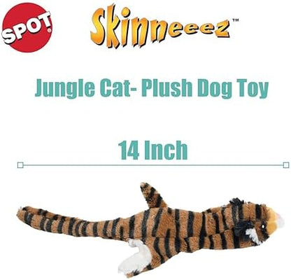 SPOT Skinneeez Jungle Cat 14 Inch Stuffing-Free Plush Squeaky Dog Toy – Soft Interactive Chew Toy for Small and Medium Dogs – Mess-Free Play for Light & Moderate Chewers
