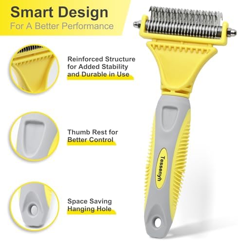 Professional Dog Brush for Shedding, Undercoat Rake for Medium and Long Haired & Double Coated Dogs, Double Sided Design with 12+23 Blades