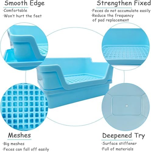 PINVNBY Extra Large Rabbit Litter Box Small Animal Potty Trainer Huge Bunny Litter Pan Plastic Pet Corner Toilet with Mash for Adult Guinea Pigs Chinchillas Ferrets (Blue)