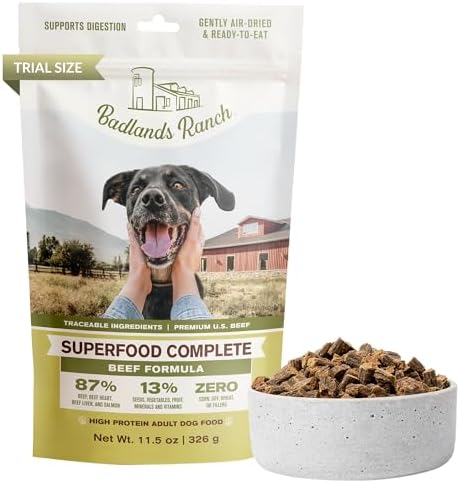 BADLANDS RANCH Air-Dried Beef Dog Food, 87% Real Meat, 11.5 oz