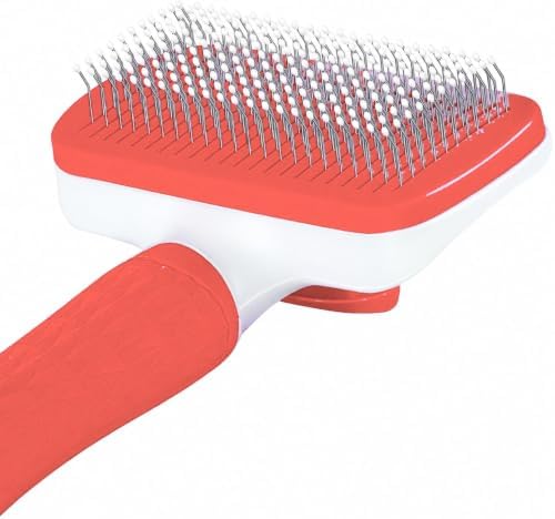 Self-Cleaning Slicker Brush, Dog Cat Bunny Pet Grooming Shedding Brush, Easy to Remove Loose Undercoat, Pet Massaging Tool Suitable for Pets with Long or Short Hair (Red)
