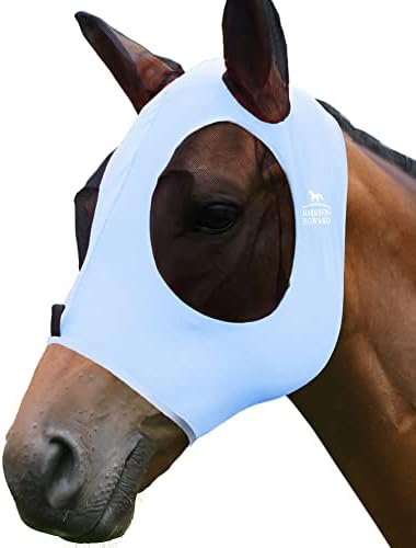Harrison Howard Super Comfort Stretchy Fly Mask Large Eye Space with UV Protection Soft on Skin with Breathability ICY Blue L Full Size