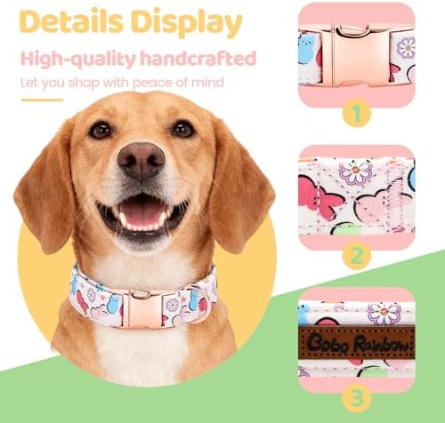 Easter Dog Collar, Colorful Rabbit Print Pet Collars Pink Cute Durable Metal Buckle Girl and Boy Dog Collars Adjustable for Small Medium Large Dogs