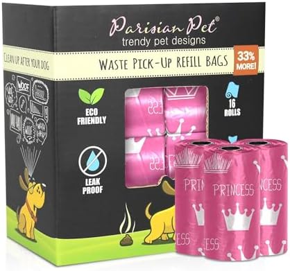 Parisian Pet Ecofriendly Dog Poop Bags Rolls - 320 Count Unscented Poop Bags For Dogs - Leakproof, Extra Thick, 16 Dog Waste Bags Refill Rolls - Princess Pink Doggie Poop Bags - Fits All Dispenser