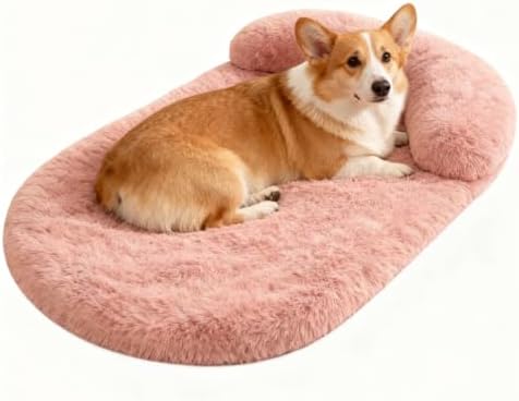 Orthopedic Dog Bed with Egg-Crate Base, Calming Dog & Cat Beds Long Plush with Raised Edges, Spine Friendly Pet Sleeping Mat for Small Medium Dogs, Machine Washable (Oval, Blush Pink 26"x20")