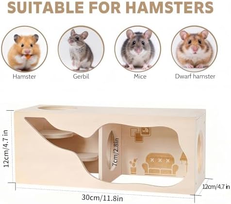 Marchul Magnetic Hamster Hideout Wooden House Chamber for Small Animals Pets Tunnel Exploring Toys for Dwarf Hamsters, Syrian, Gerbils, Hedgehogs, Rats, Mice (Living Room)