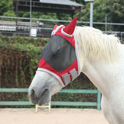 Horse Fly Mask with Ears, Breathable Fine Mesh Red Pony