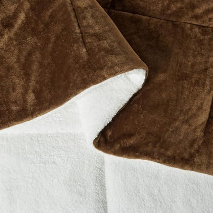 Amazon Basics Reversible Sherpa Comforter Set with Pillow Sham, Soft Micromink and White Faux Sherpa Fleece, Queen/Full, Brown