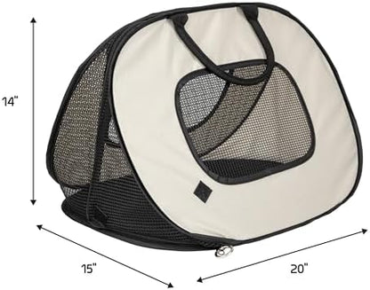 SportPet Designs Pop Open Cat Carrier, Soft-Sided Collapsible Travel Carrier for Cats up to 15 lbs, Lightweight Portable Design with Mesh Ventilation & Secure Zippers, Tan