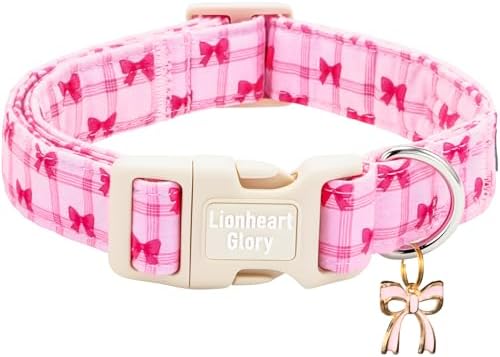 Lionheart glory Dog Collar - Cute Dog Collars Adjustable Soft Collars Pink Dogs Collar Bow for Large Dogs Puppy Girl/Boy Pet Spring Holiday