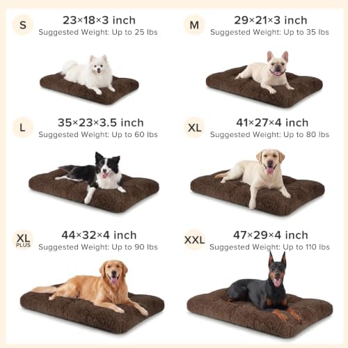 JOEJOY Large Dog Bed Crate Pad, Deluxe Plush Washable Dog Beds Fulffy Soft Kennel Pad Anti-Slip Pet Sleeping Mat for Extra Large Medium Small Dogs, 47" x 29", Brown