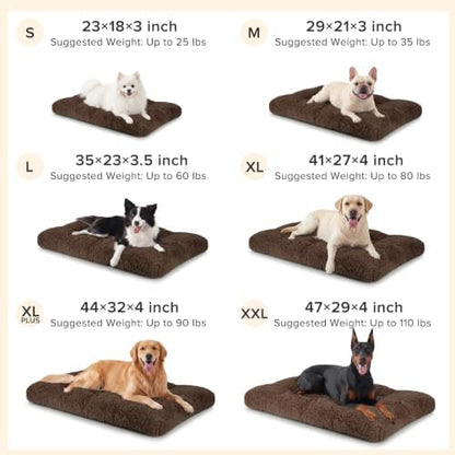 JOEJOY Dog Bed Crate Pad, Deluxe Plush Washable Dog Beds Fulffy Soft Kennel Pad Anti-Slip Pet Sleeping Mat for Small Dogs，23" x 18", Brown