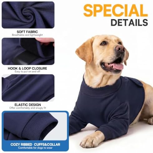 Queenmore Dog Leg Sleeve to Stop Licking, Alternative to Cone of Shame, After Surgery Dog Elbow Protector with Magic Tapes, Recovery Suit for Dogs, Navy Blue, S