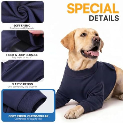 Queenmore Dog Leg Sleeve to Stop Licking, Alternative to Cone of Shame, After Surgery Dog Elbow Protector with Magic Tapes, Recovery Suit for Dogs, Navy Blue, S