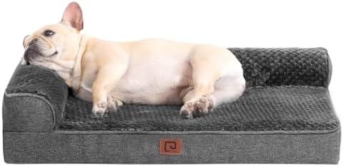 EHEYCIGA Orthopedic Dog Bed Medium Size Dogs, Memory Foam Dog Bed with Washable Removable Cover, Waterproof Pet Sofa Couch for Crate with Nonskid Bottom, 30x20x6, Dark Grey