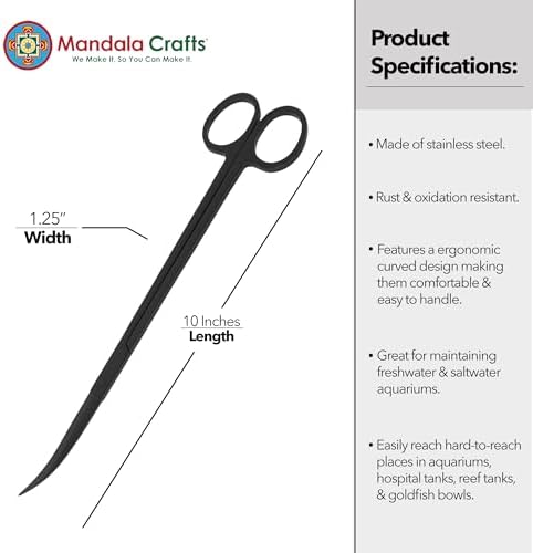 Mandala Crafts 10 Inches Black Curved Aquarium Scissors for Fish Tanks