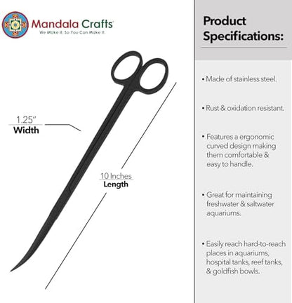 Mandala Crafts 10 Inches Black Curved Aquarium Scissors for Fish Tanks