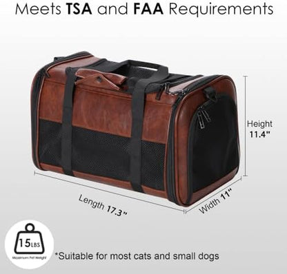 Fashion Dog Carrier Pet Carrier Airline Approved Cat Carrier for Small Dogs Cats Under 15 Lbs, Vegan Leather Collapsible Soft Sided Travel Puppy Carrier