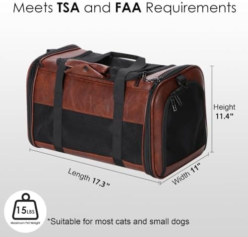 Fashion Dog Carrier Pet Carrier Airline Approved Cat Carrier for Small Dogs Cats Under 15 Lbs, Vegan Leather Collapsible Soft Sided Travel Puppy Carrier