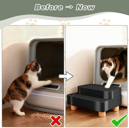 Adjustable Cat Ramp for Litter Box, 2-Step Litter Trapper, Black
