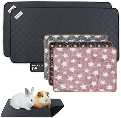 LUFTPETS Guinea Pig Cage Liners 5 Pcs, Washable Midwest Pads & Fleece Mats