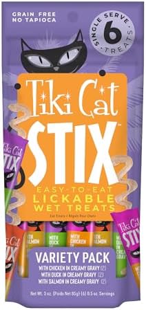 Tiki Cat Stix Wet Cat Treats, Lickable Mousse, Variety Pack, 3 oz. Pouch