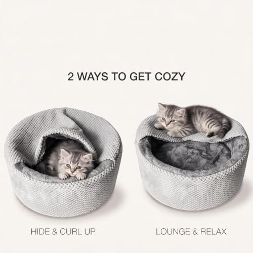 Winsterch Small Gray Kitten Bed with Soft Cover,Washable Cozy Round Pet Bed