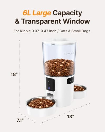 Dual-Camera Automatic Pet Feeder with 2 Bowls, 6L Smart Feeder for 2 Cats