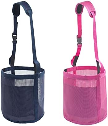 Horse Feed Bag for Grain - Heavy Duty Mesh Horse Feeder with Adjustable Strap,Comfort Neck Pad,Nose Pad Horse Muzzle (Medium,1Blue+1Pink)