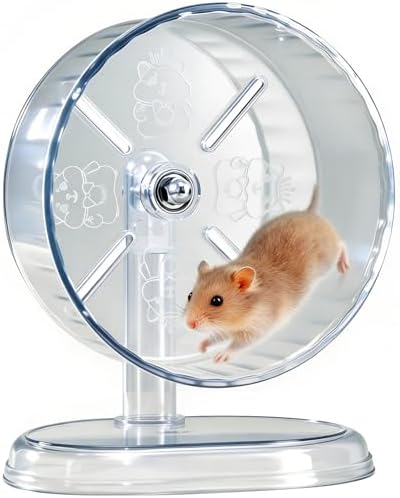 Hamster Exercise Wheel,Super-Silent Small Animals Exercise Wheels,Quiet Hamster Running Wheels with Adjustable Stand for Hamsters, Gerbils, Rats, or Other Small Pets (Transparent, 8.3 inch)
