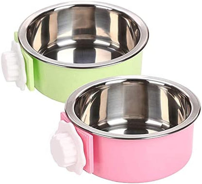 Dog Crate Bowl, Hanging Stainless Steel Removable Pet Crate Water & Food Bowls, Pet Cage Feeder Container Coop Cup for Cat Puppy Birds Rats Guinea Pigs Rabbit Hamster (2PCS)