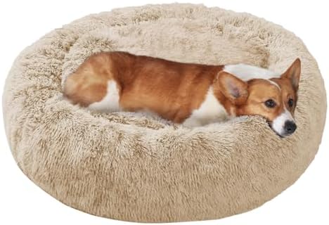 JOLLYVOGUE Dog Bed, Calming Anti-Anxiety Large Dog Bed, Fluffy Donut Cushion for Medium and Large Pets (27")