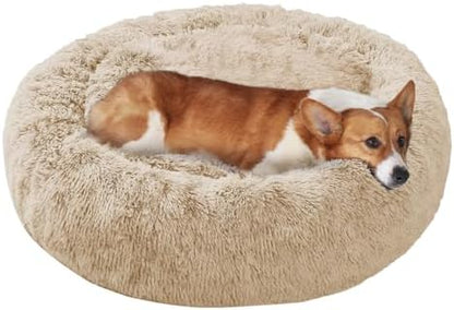 JOLLYVOGUE Dog Bed, Calming Anti-Anxiety Large Dog Bed, Fluffy Donut Cushion for Medium and Large Pets (27")