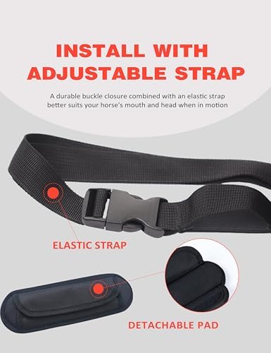Harrison Howard Horse Muzzle Feed Bag Nylon Mesh Grain Feed Bag with Padded Neck Strap Adjustable Belt Orange Small