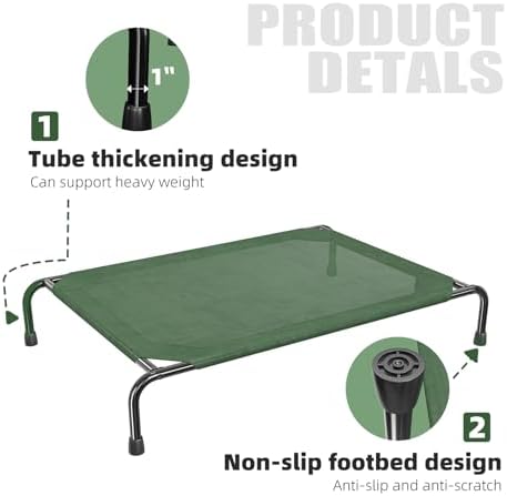 Simple Trending Raised Dog Bed for Large Dogs, Waterproof Dog Cot, Green