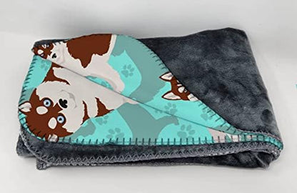 Caroline's Treasures MLM1074TBLT Red Siberian Husky Soft Travel Blanket with Bag Airplane Blanket, Indoor Outdoor Camping Blanket for Traveling, Picnics, Beach Trips, Concerts