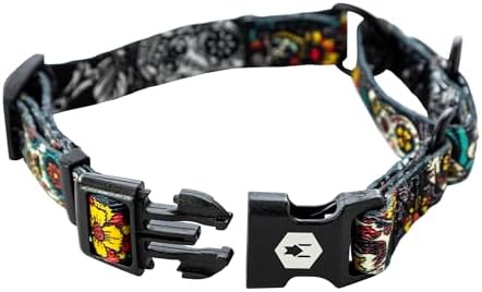Wolfgang Heavy Duty Martingale Dog Collar with Quick Release Nylon Buckle for Walking & Training, LosMuertos Print, Medium