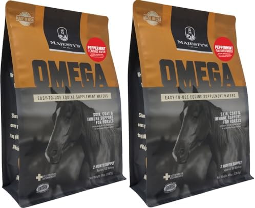 Majesty's Omega Wafers - Superior Horse/Equine Skin, Coat, and Immune Support Supplement - Omega 3, 6, 9, and Biotin (Peppermint, 2 Pack(120 Count Total))