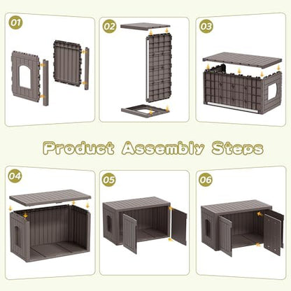 Cat Litter Box Enclosure, Hidden Enclosed Litter Box Furniture with Adjustable Partition, Multi-Functional Outdoor Cat House, Side Table, Easy to Clean, Dark Grey