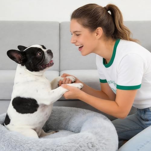 Small Dog Calming Beds Donut Washable Round Puppy Cat Bed Anxiety Dog Bed