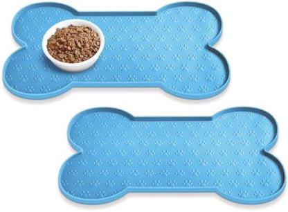 PWTAA Dog Food Mat Anti-Slip Silicone Dog Bowl Mat Thicker Pet Placemat Waterproof Cat Feeder Pad with Raised Edge Puppy Kitten Feeding Mats Suitable Small Medium-Sized Dogs Cats Eating Tray - 2PCS