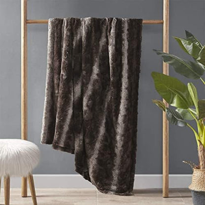 Madison Park Zuri Faux Fur Reversible Throw Blanket, 50 x 60 in, Brown