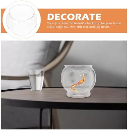 POPETPOP Plastic Fish Bowl Small Fish Tank Desktop Aquarium Clear Round