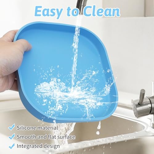 Fhiny 2PCS Silicone Cat Bowls Set 7.1 x 7.1 in Shallow Dog Dish Whisker Friendly Cat Food Plate for Dry & Wet Food Dishwasher Safe Non-Slip Pet Feeding Bowls for Kittens and Puppies (Pink+Blue)
